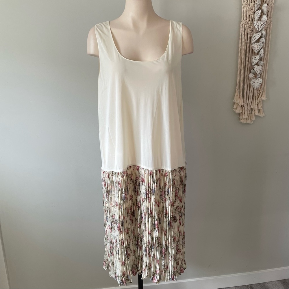 90s Vintage Romantic Drop Waist Accordian Pleated Floral Dress Plus Size Petite